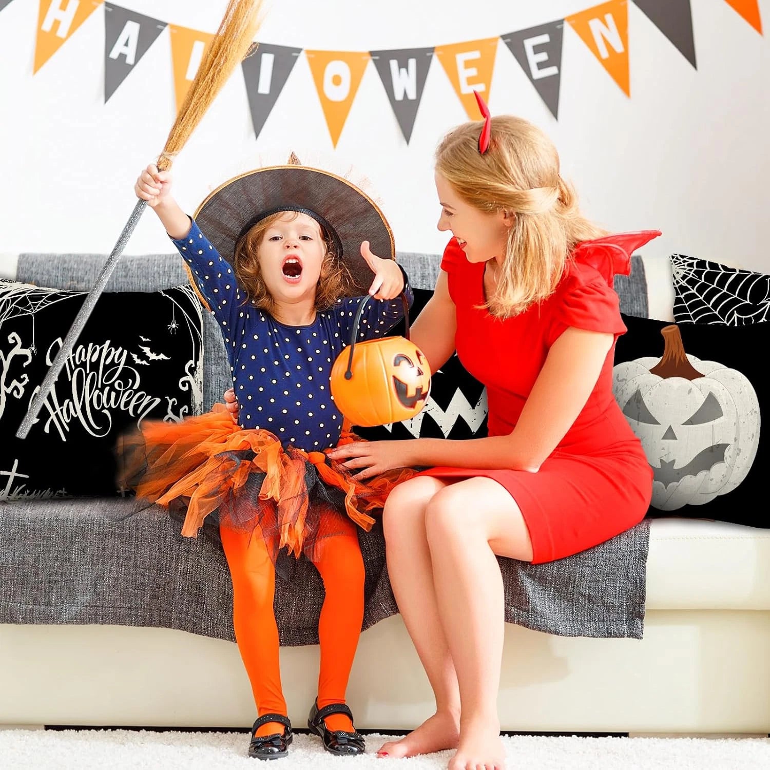 Happy Halloween Pillow Cover 20 X 20 Inch Pumpkin Spider Web Pillow Case Black L