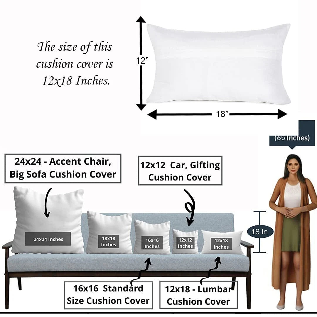 Printed Canvas Cotton Cushion Cover, 12x18 Inches, Set of 2