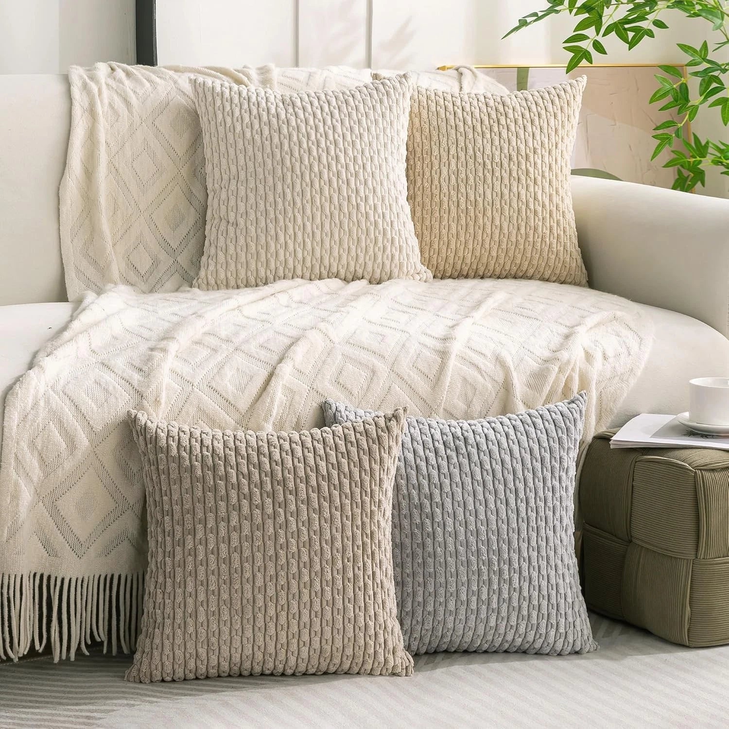 Set of 4 Neutral Decorative Throw Pillow 18" x (Pack 4),