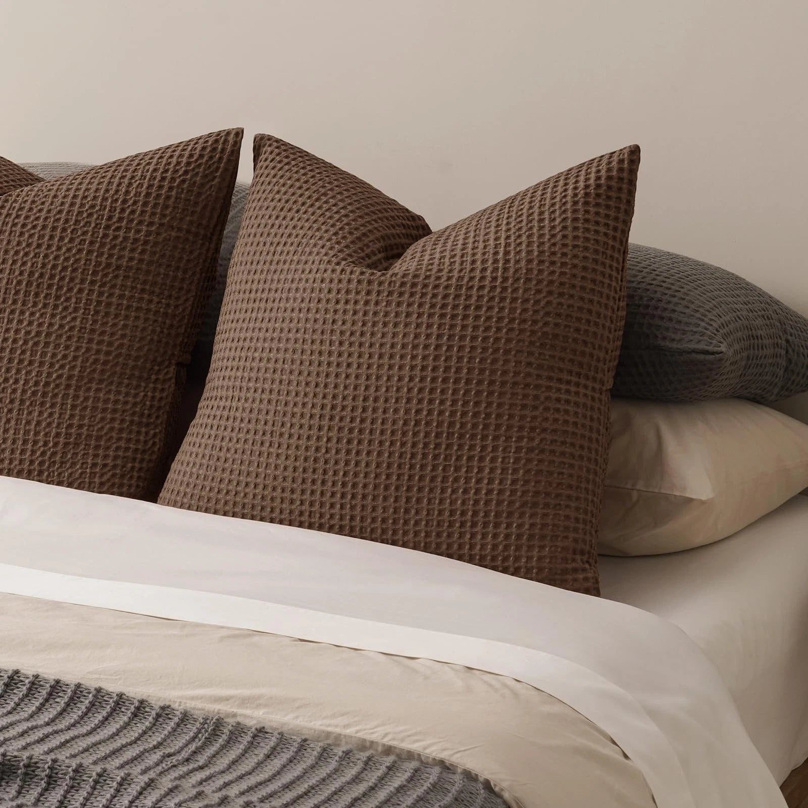 PHF Ultra Soft Waffle Weave Euro Shams Pillow Covers 26" x 26" 2 Pack, No Fil...