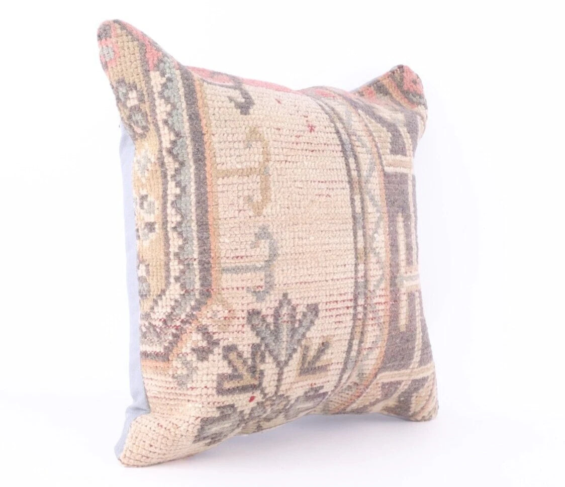 Handmade Kilim Wool Jute Cushion Cover 18x18 Hand-woven Pillowscase