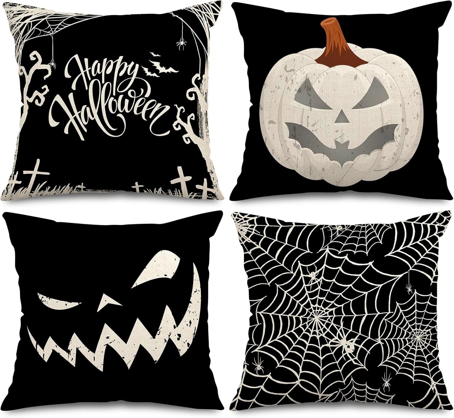 Happy Halloween Pillow Cover 20 X 20 Inch Pumpkin Spider Web Pillow Case Black L