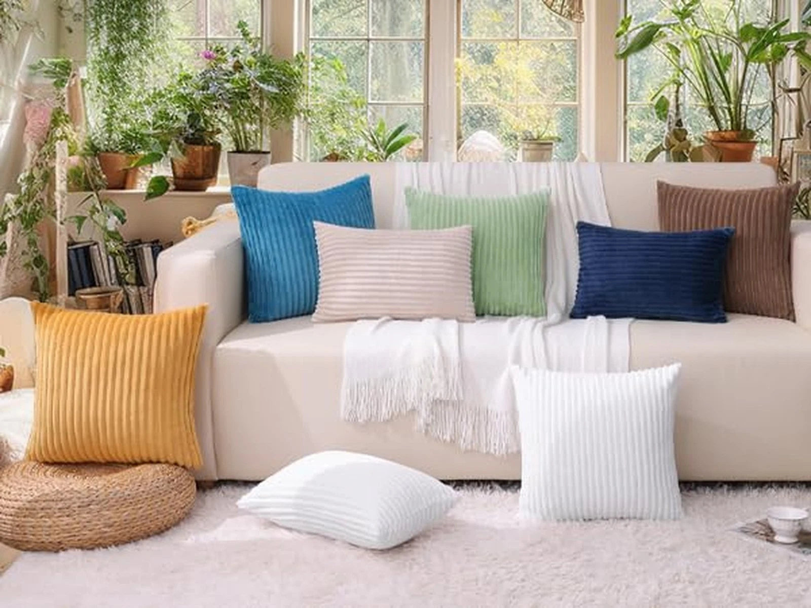 Simmore Decorative Throw Pillow Covers 24x24 Set of 2, Soft Natural Plush Fla...