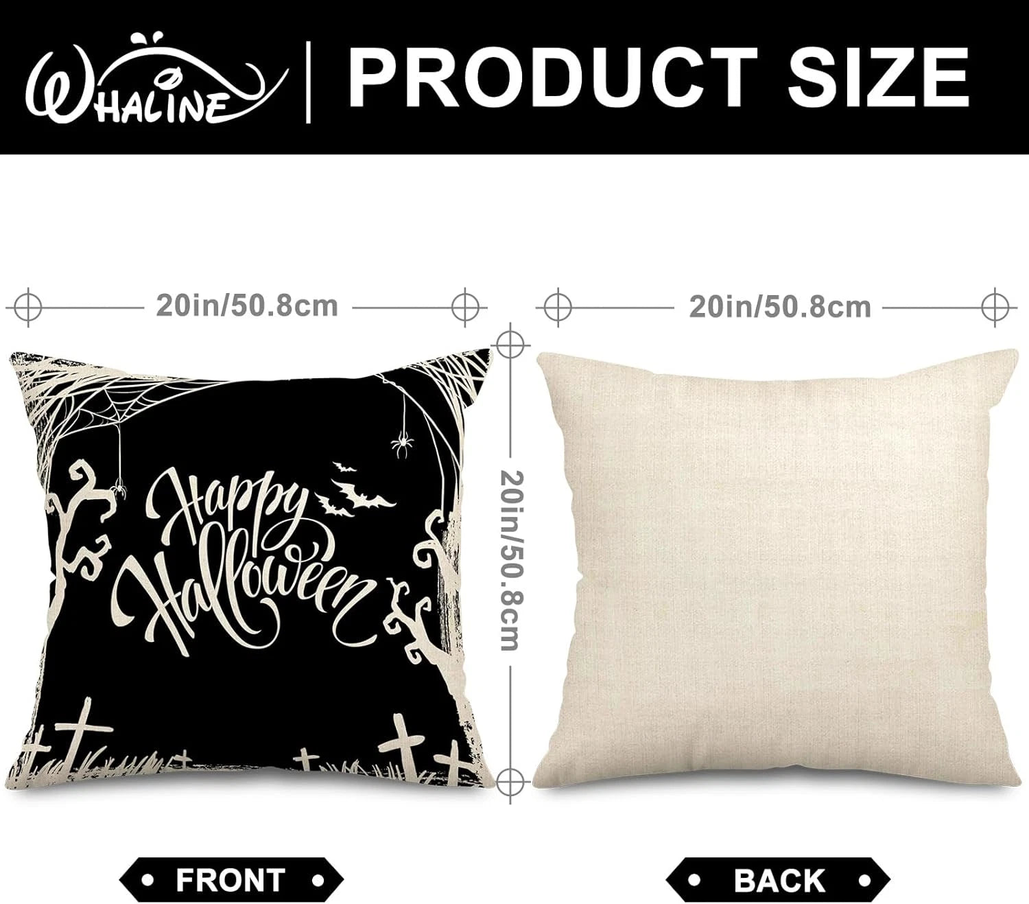 Happy Halloween Pillow Cover 20 X 20 Inch Pumpkin Spider Web Pillow Case Black L