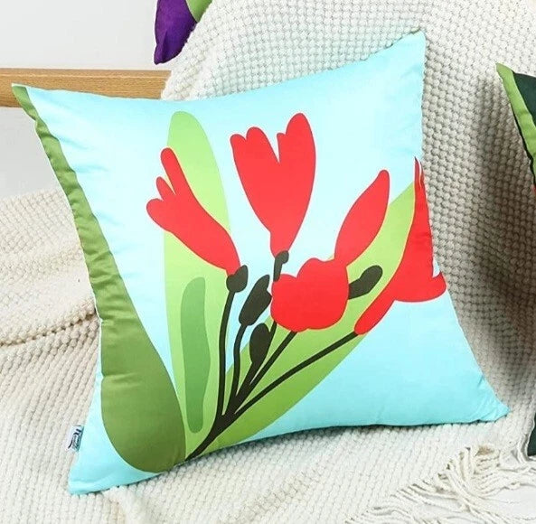 Howdy Textile Set of 2 Sky Blue Flower Decor Pillow Case 18x18 Spring Summer Red