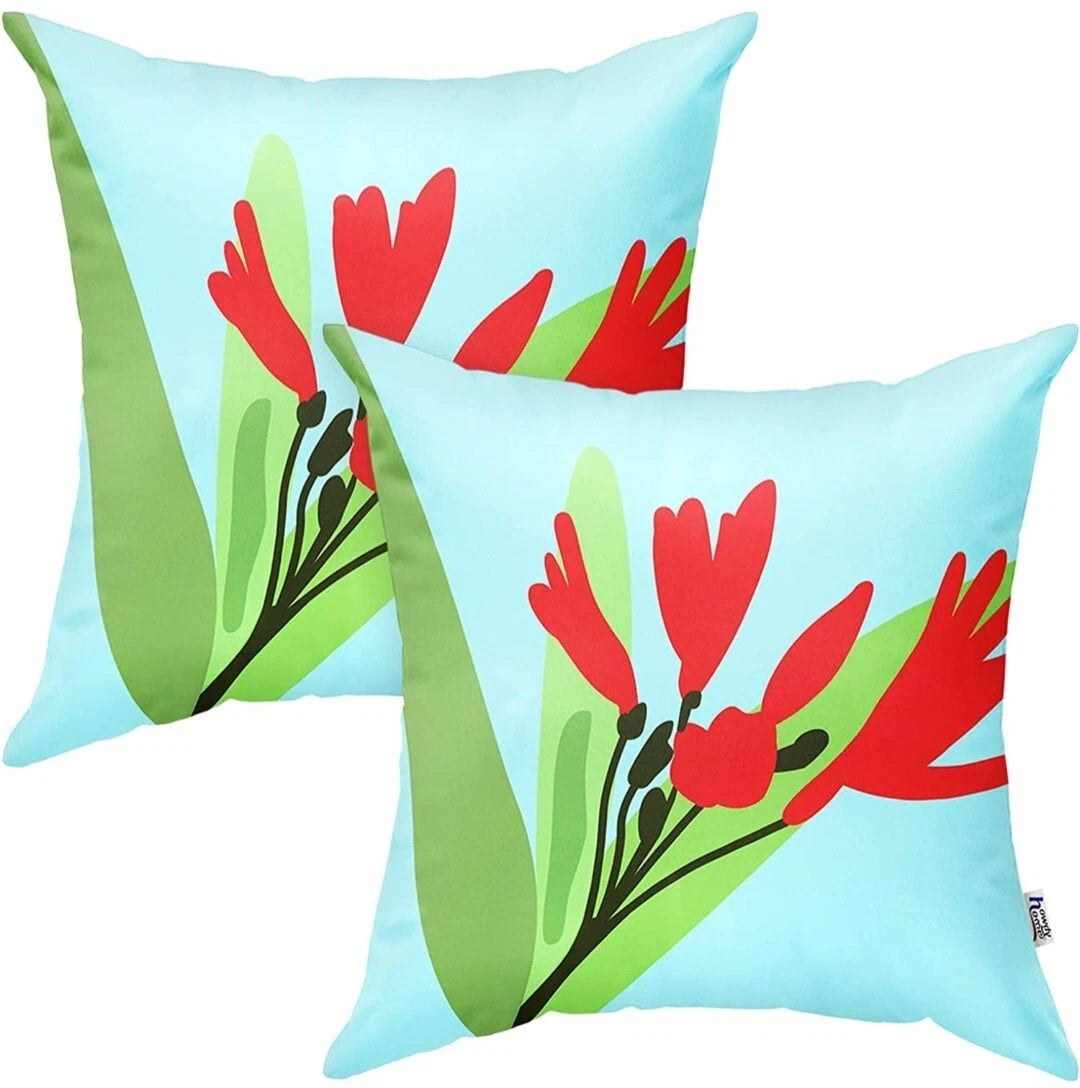 Howdy Textile Set of 2 Sky Blue Flower Decor Pillow Case 18x18 Spring Summer Red