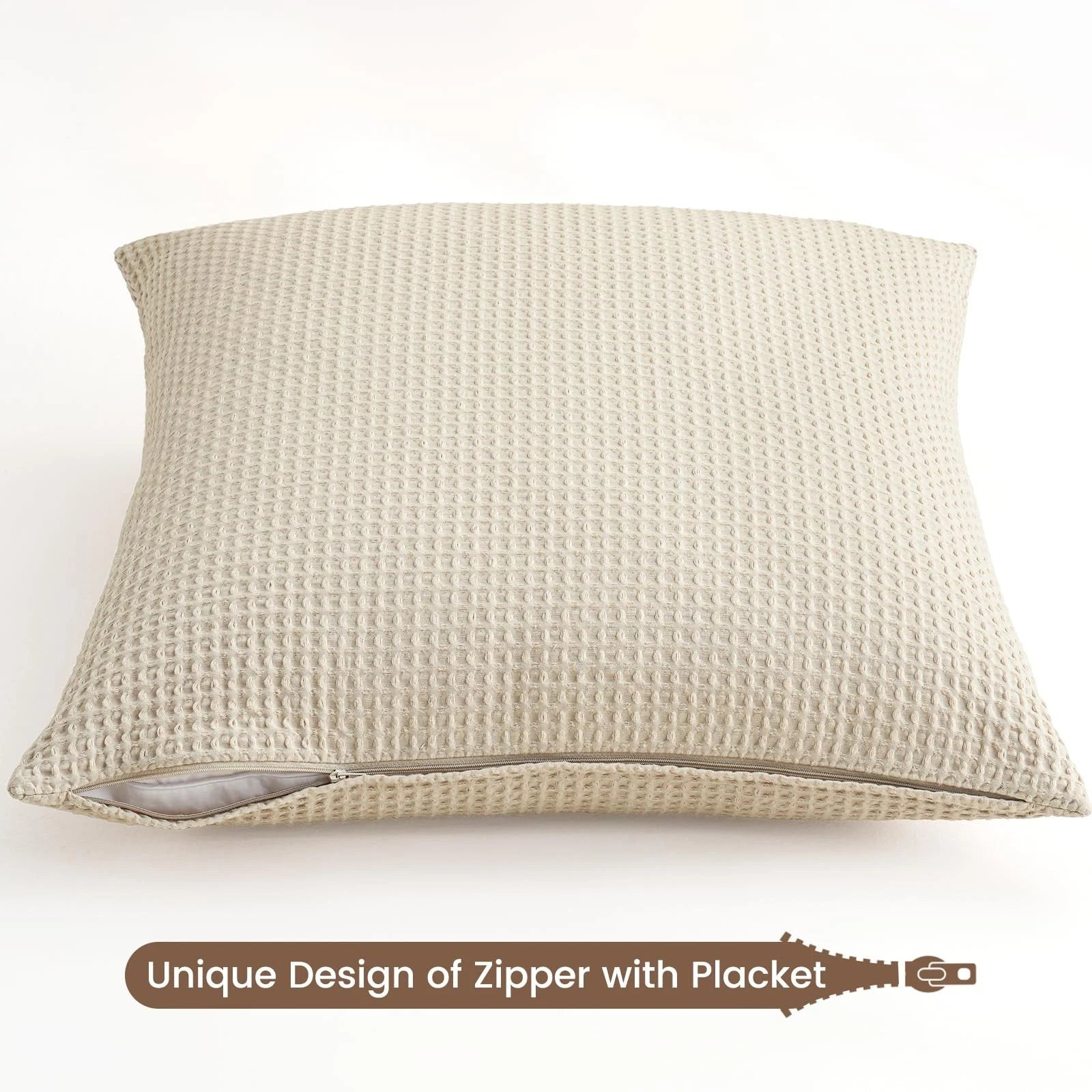 PHF 100% Cotton Waffle Weave Throw Pillow Cover, 22" x 22", No Filling, 2 Pac...