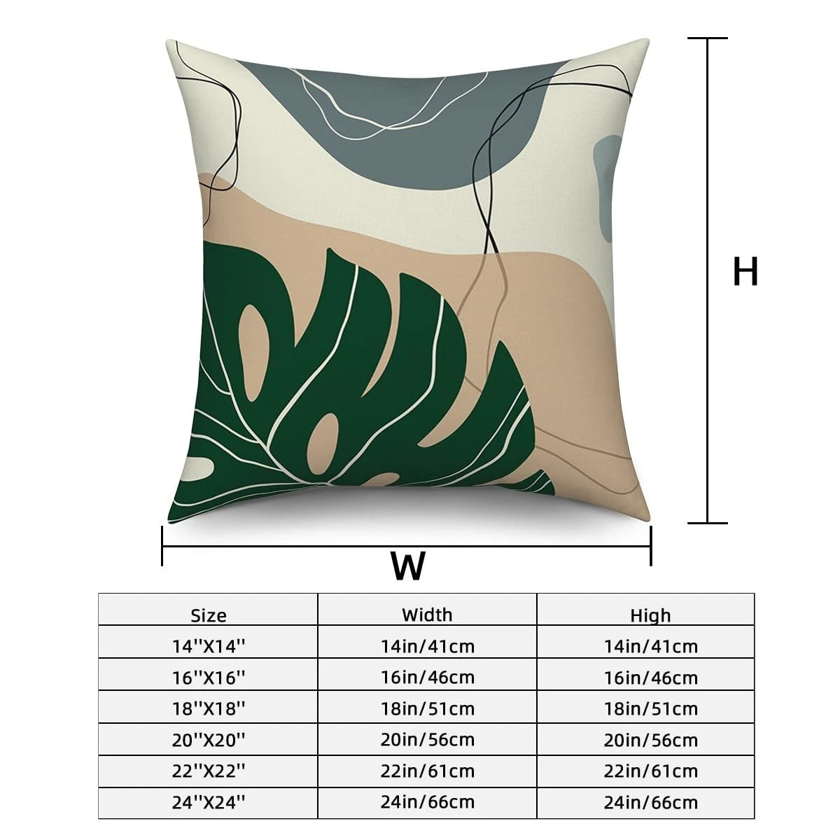 Abstract Leaves Throw Pillow Covers 18''x18'' Set of 4, Geometric Pattern Cus...
