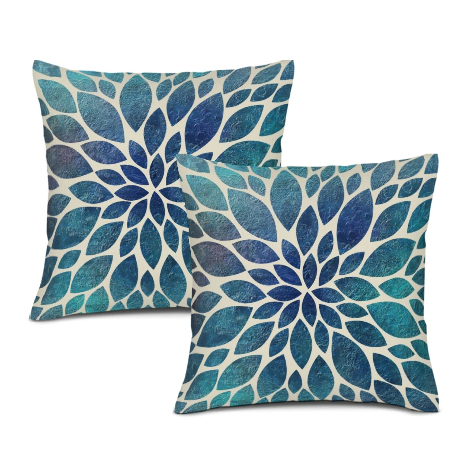 Navy Blue Teal Dahlia Pillow Covers 18X18''Spring Summer Floral Couch Pillow ...