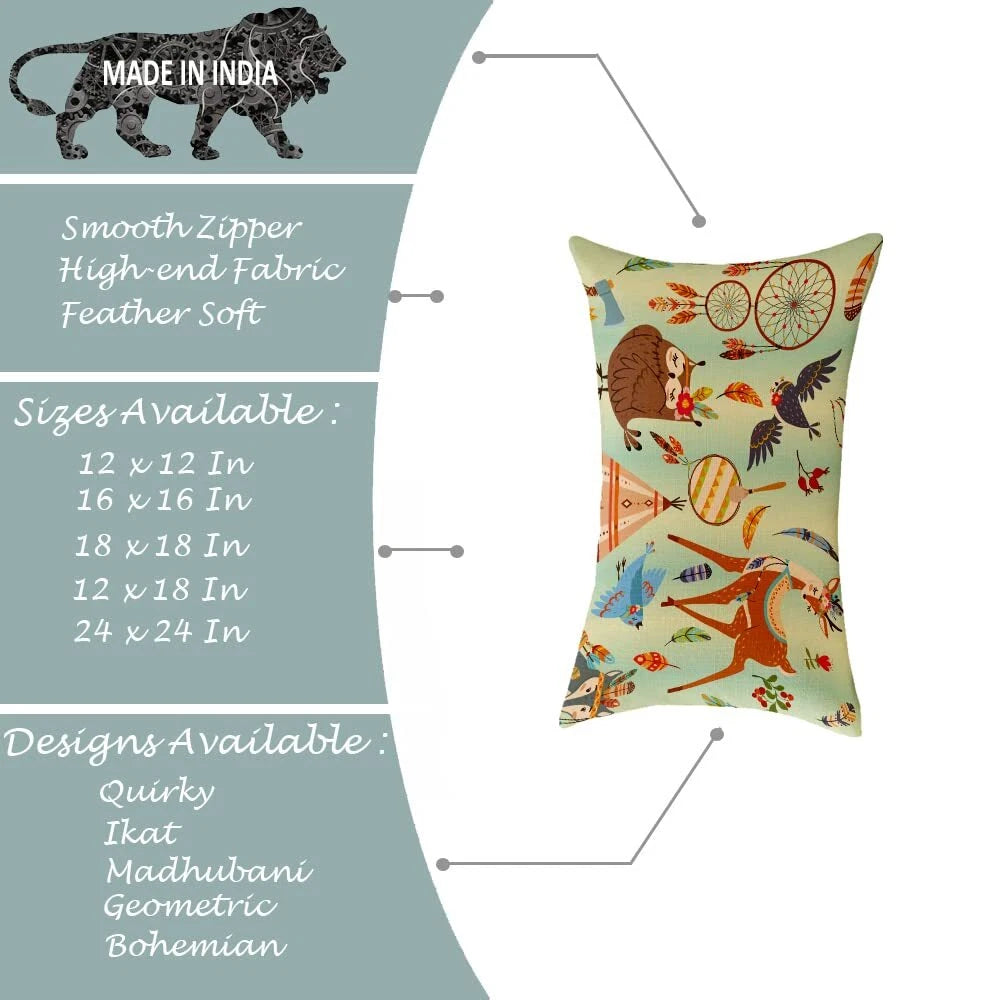 Owl Printed Canvas Cotton Cushion Covers (12 x 18 Inches) -Combo Set of 2