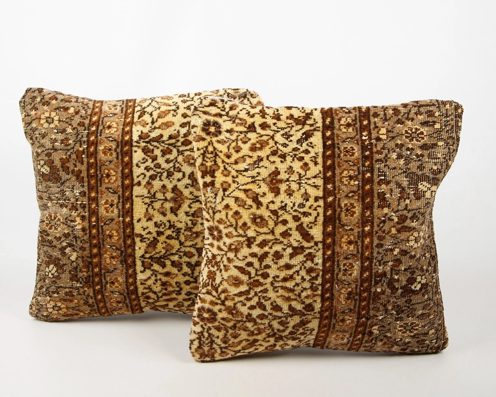 2 Set of Handmade Kilim Wool Jute Cushion Cover 16x16 Hand-woven Pillowscase