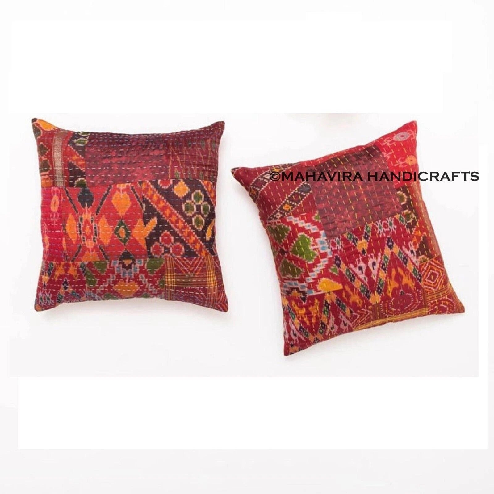 Set of 5 Patchwork Patola Silk Ethnic Red Sofa Pillow Decorative Cushion cover