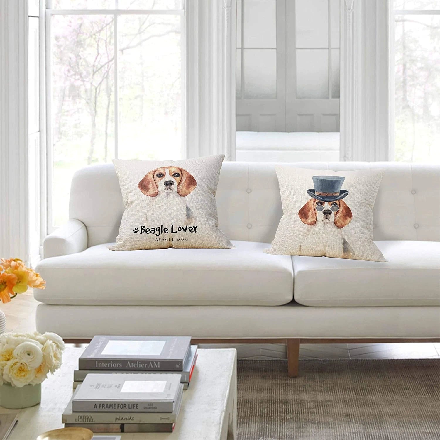Funny Beagle Dog Reversible Throw Pillow Case, Dog Lover Gifts, Beagle Lover Gif