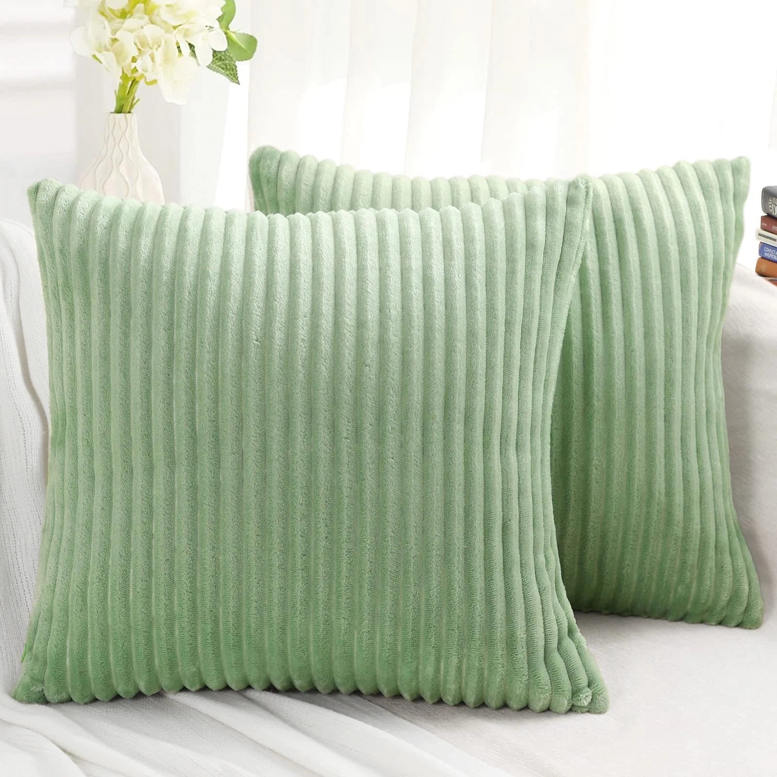 Simmore Decorative Throw Pillow Covers 24x24 Set of 2, Soft Natural Plush Fla...