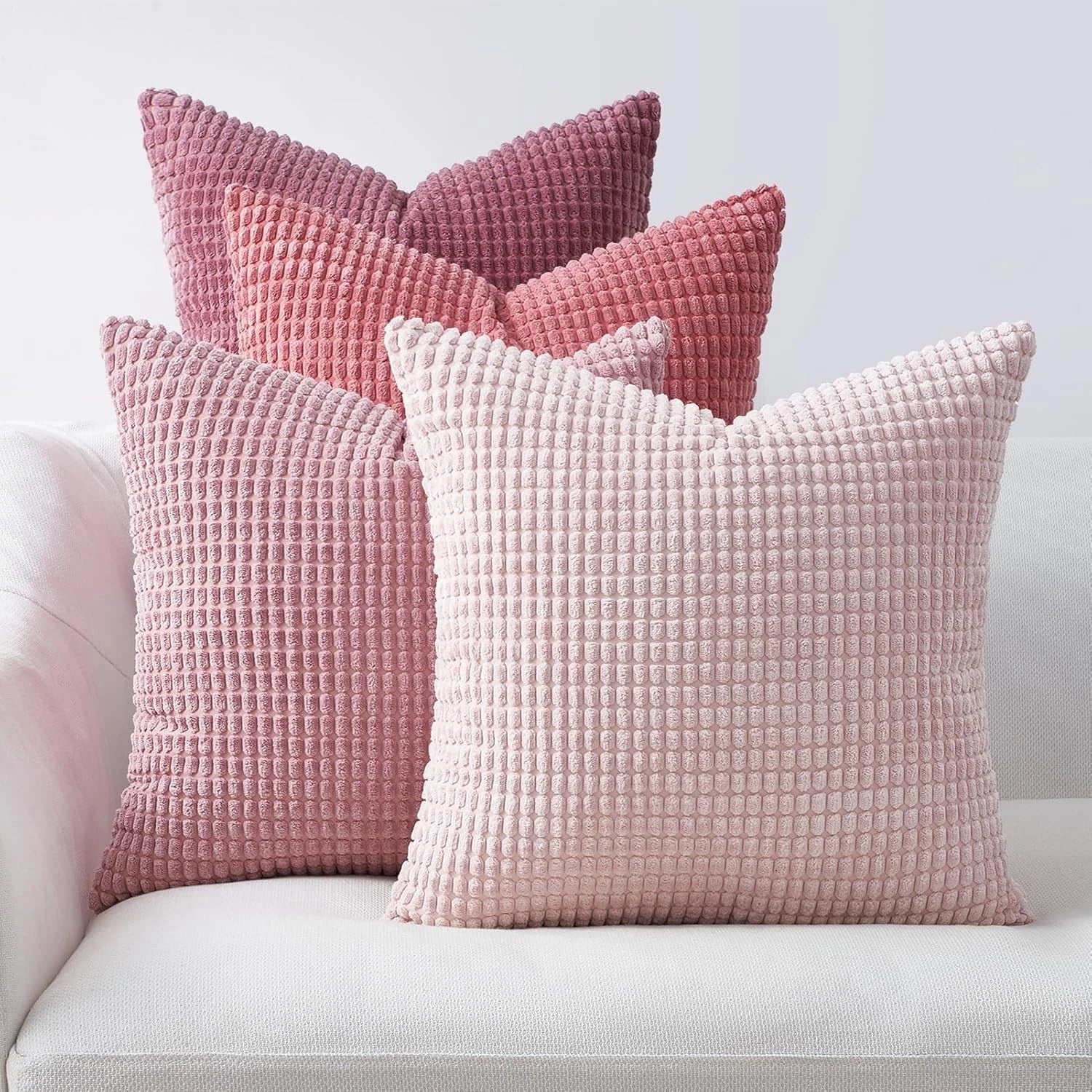 Luxurious 18x18 Blush Corduroy Pillow Covers - Set of 4 for Cozy Living Spaces