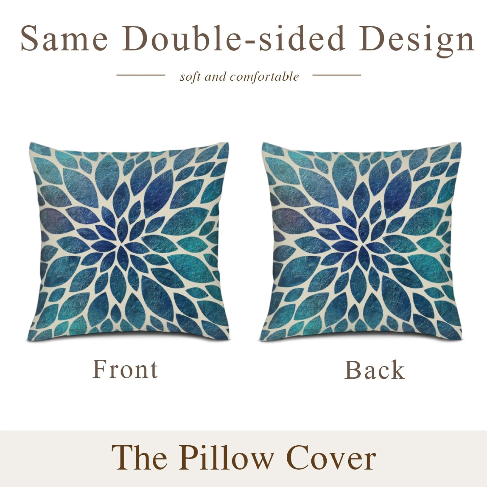 Navy Blue Teal Dahlia Pillow Covers 18X18''Spring Summer Floral Couch Pillow ...