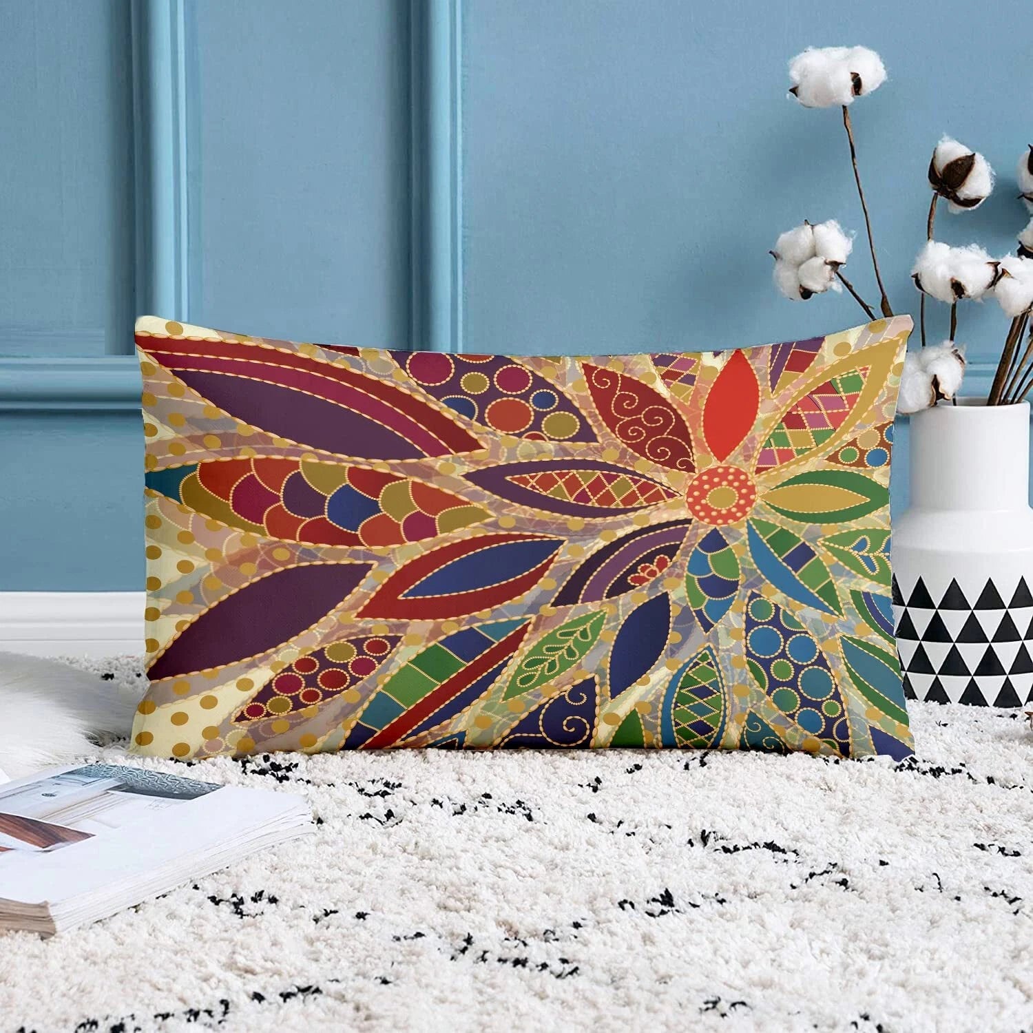 Feather Printed Cotton Canvas Cushion Cover Set of 2, ( 12 x 18 Inches )