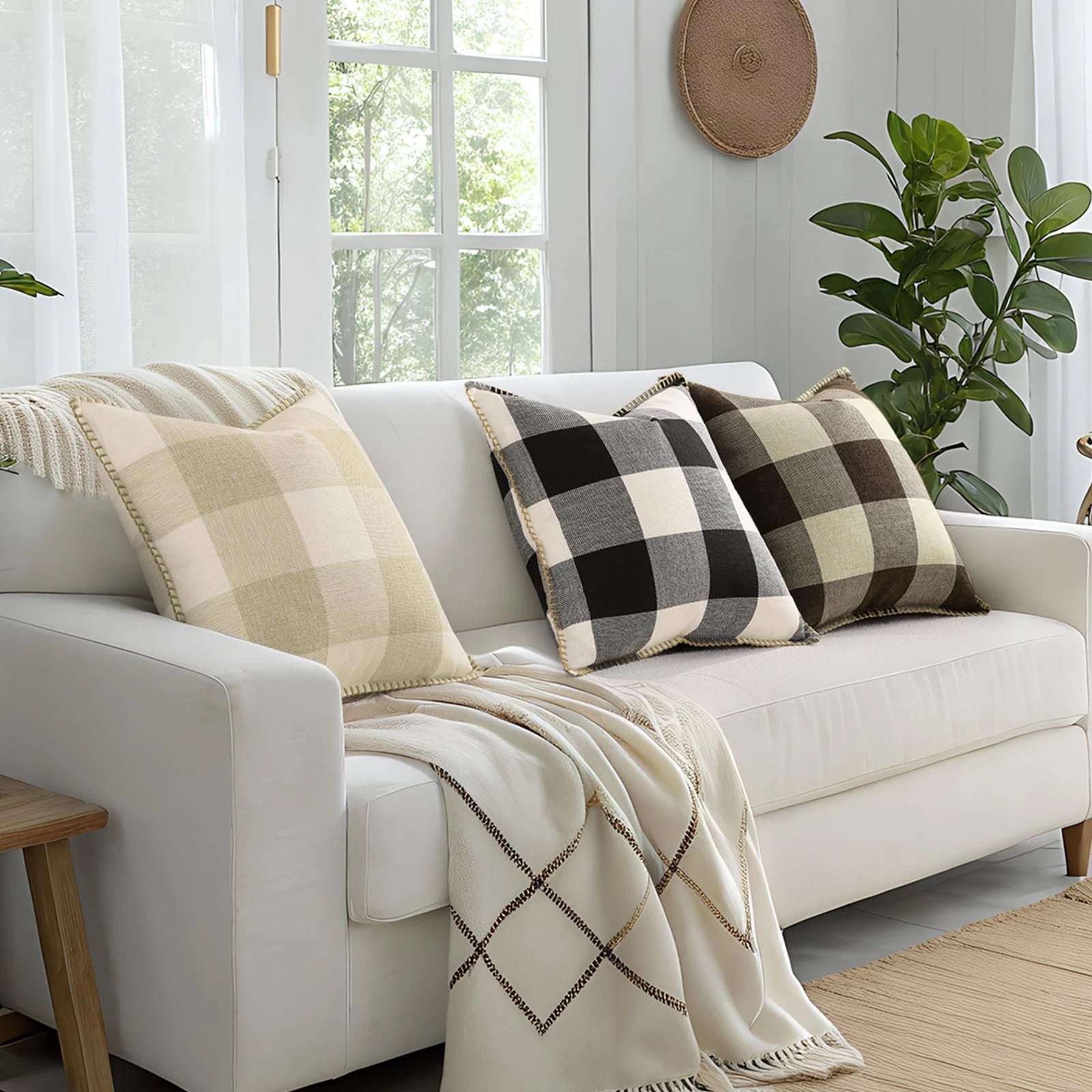 Buffalo Plaid Check Fall Throw Pillow Covers 18x18 Set of 2, Outdoor Decorati...