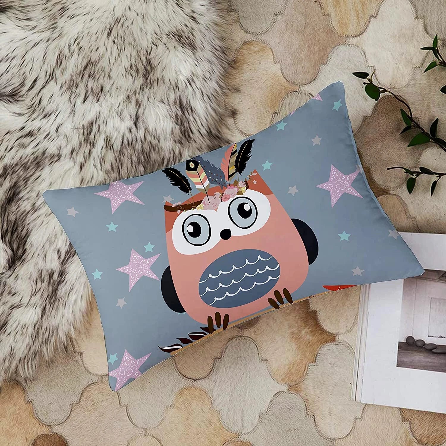 Owl Printed Canvas Cotton Cushion Covers (12 x 18 Inches) -Combo Set of 2