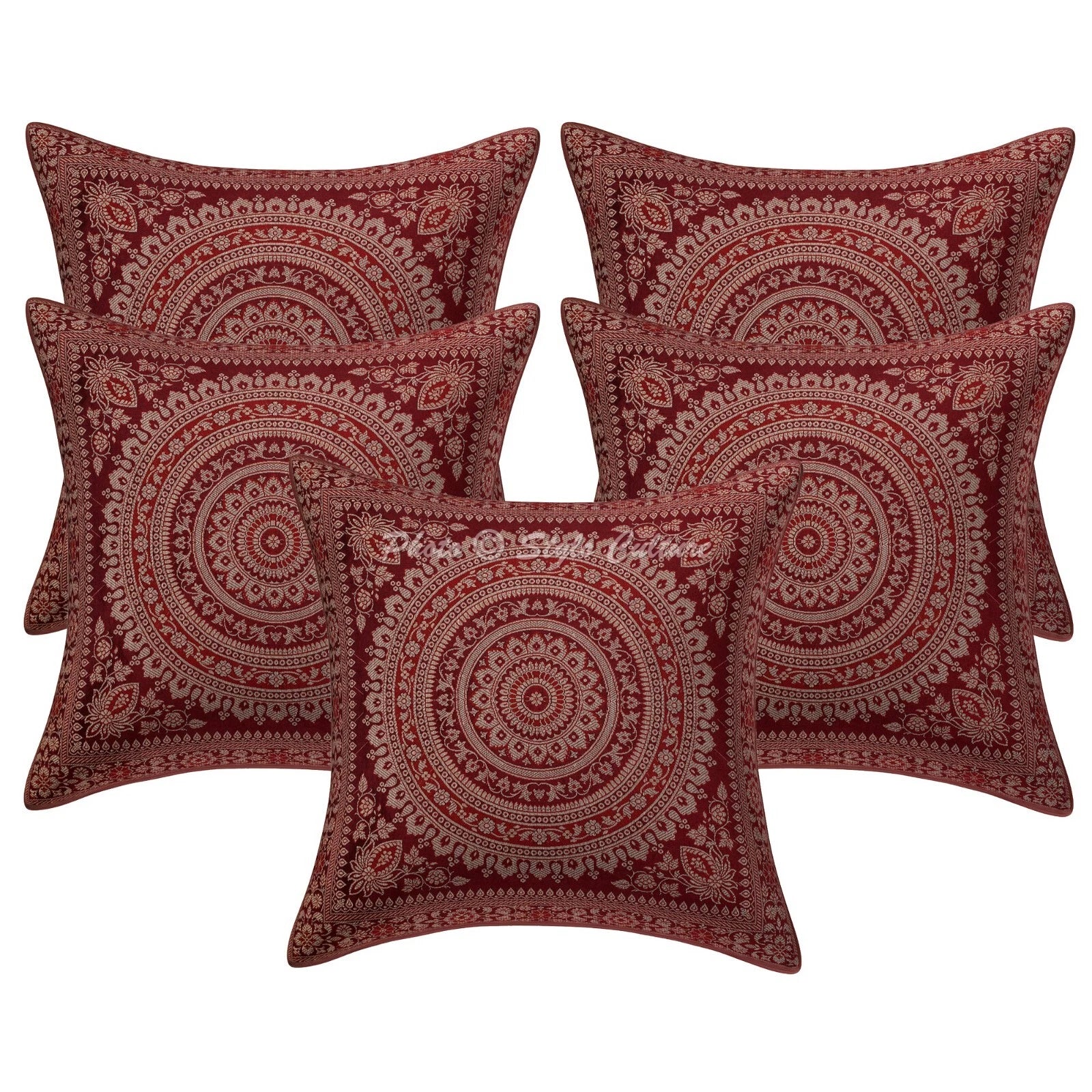 Red Cushion Cover Brocade Jacquard Gypsy Handmade Ethnic Tribal Hippie Pillow