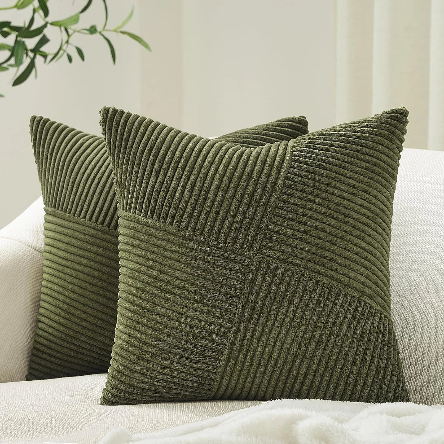 Olive Green Decorative Throw Pillow Covers Set of 2 18X18 Inches for Couch Bed S