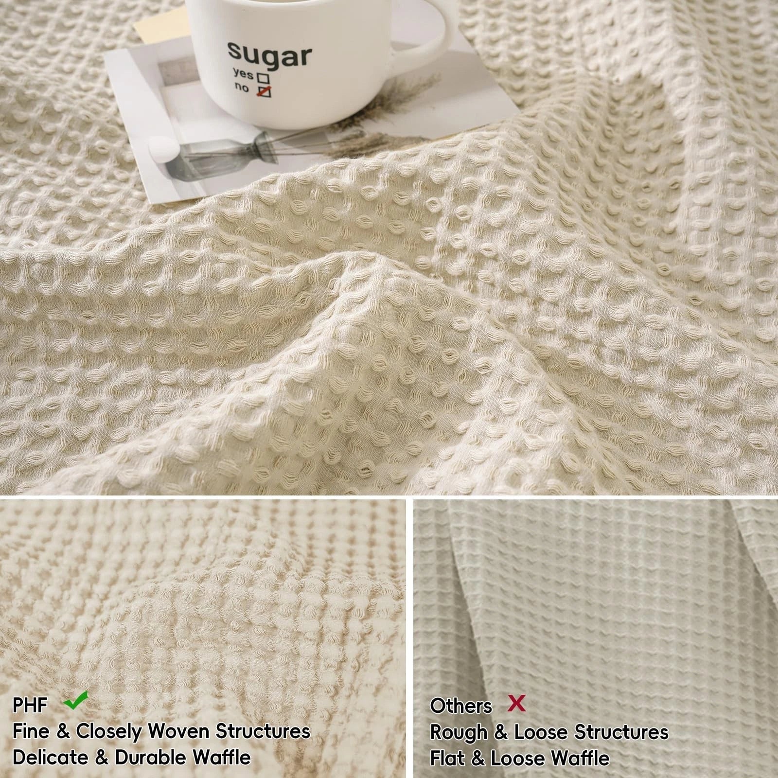 PHF 100% Cotton Waffle Weave Throw Pillow Cover, 22" x 22", No Filling, 2 Pac...