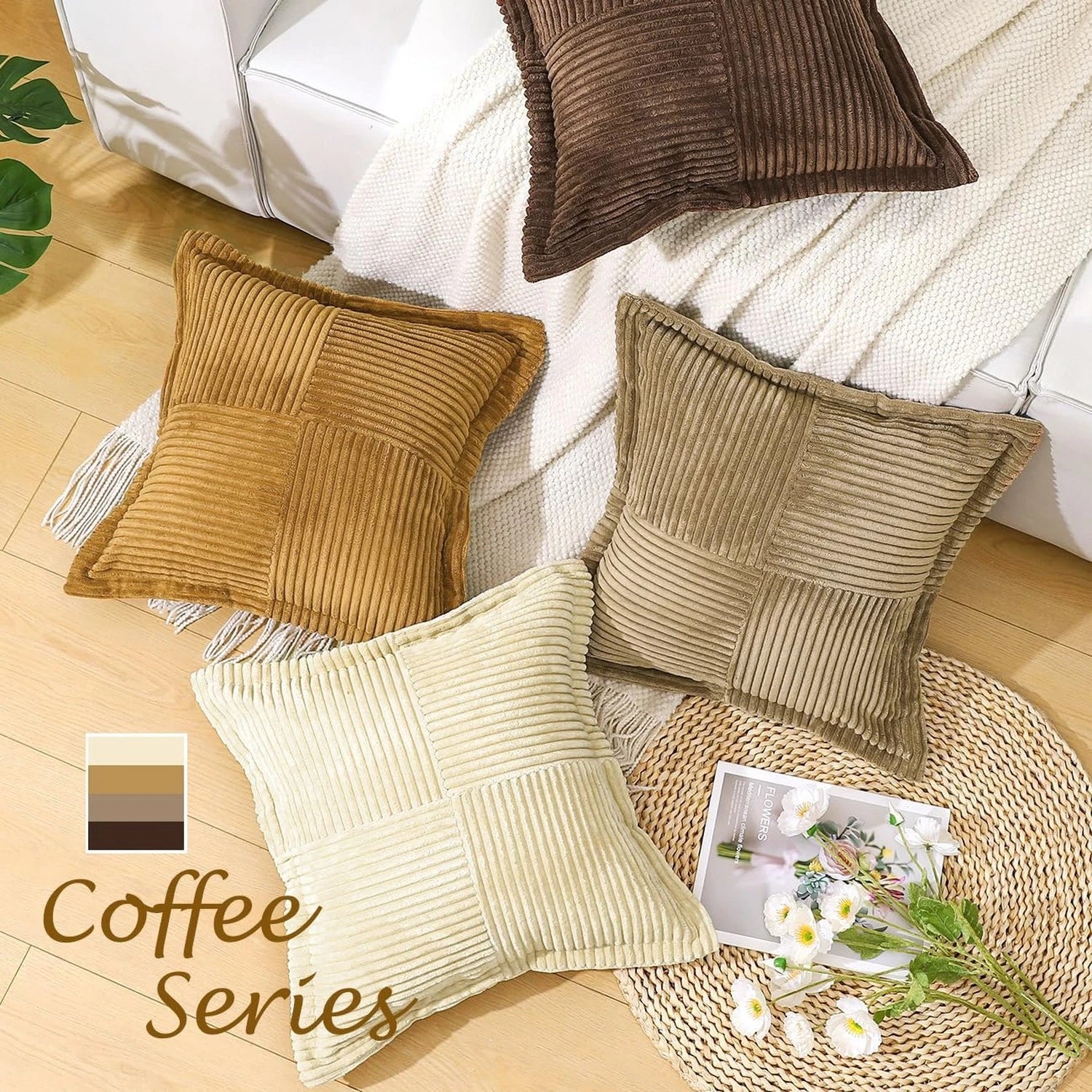 Corduroy Throw Pillow Covers 18×18 Inch, 4 Pack Soft Square Throw Pillow Ca
