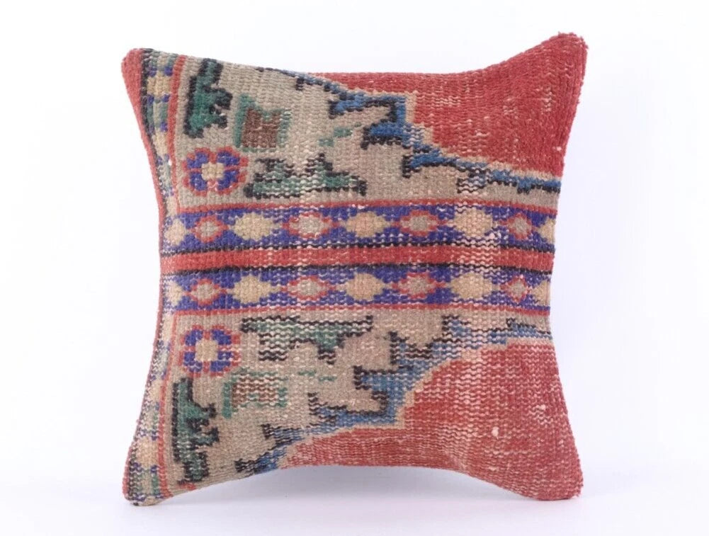 Hand Woven Wool Jute Kilim 16x16 Cushion Cover Indian Vintage Pillows Boho