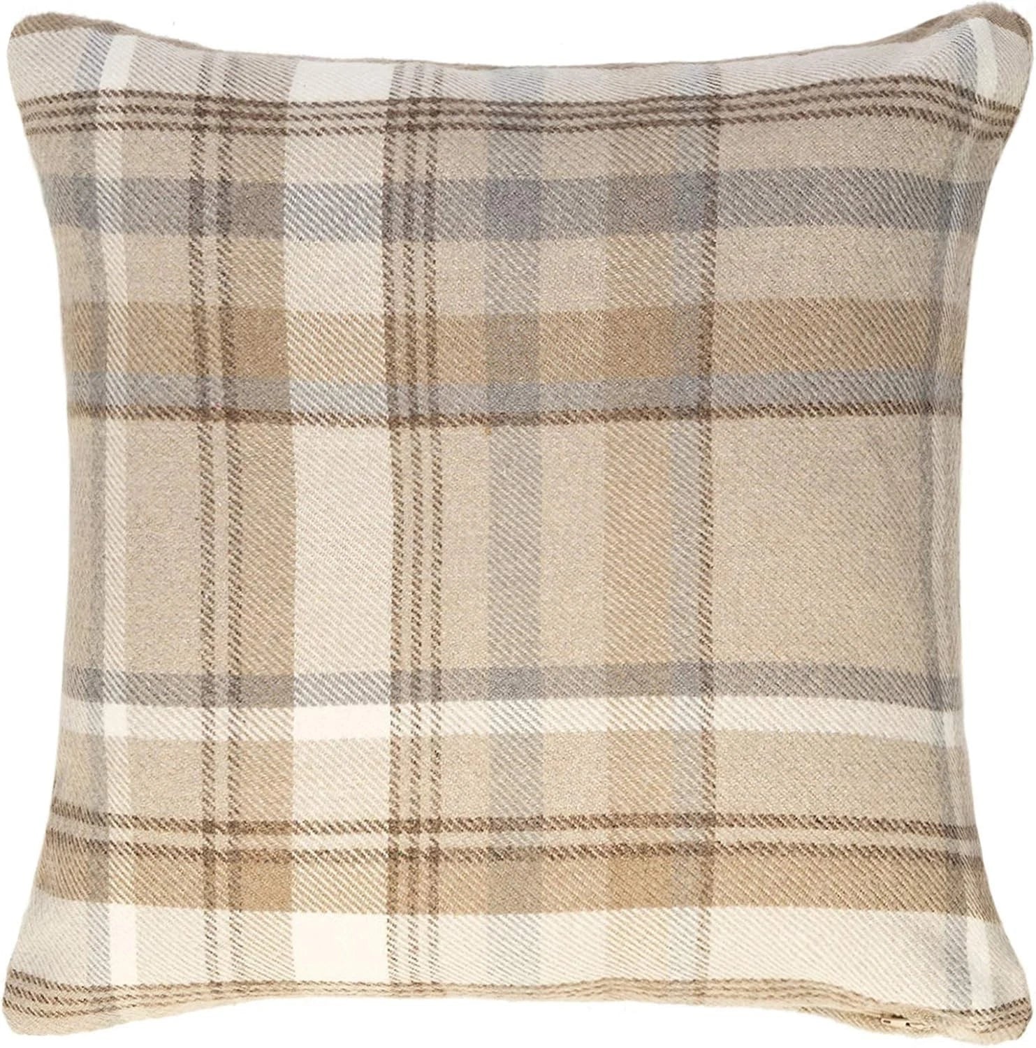 Decorative Throw Pillow Cover Beige Tartan 17x17 for Ranch and Country