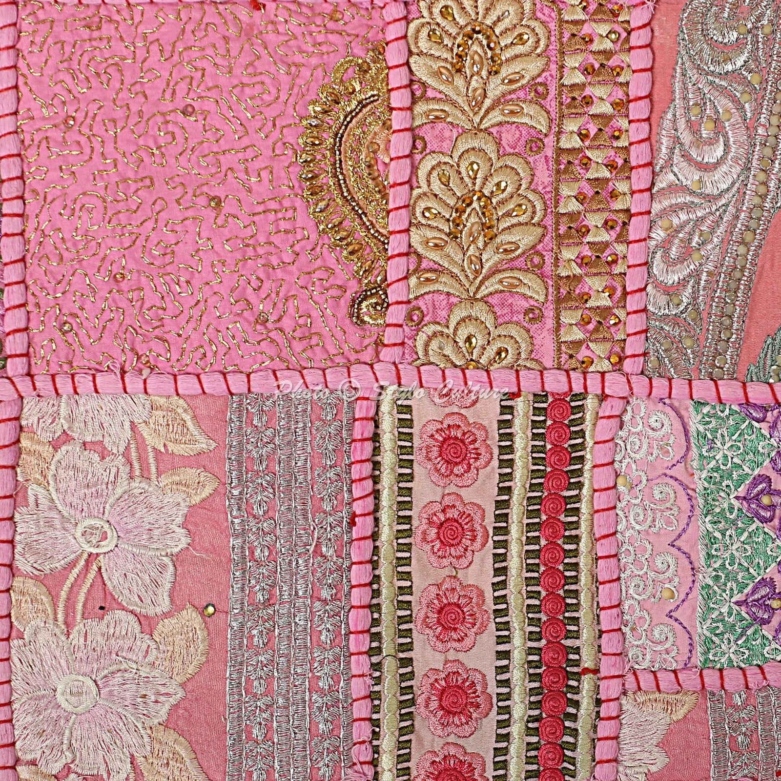 Pink Cushion Cover Vintage Gypsy Handmade Indian Tribal Ethnic Hippie Pillow