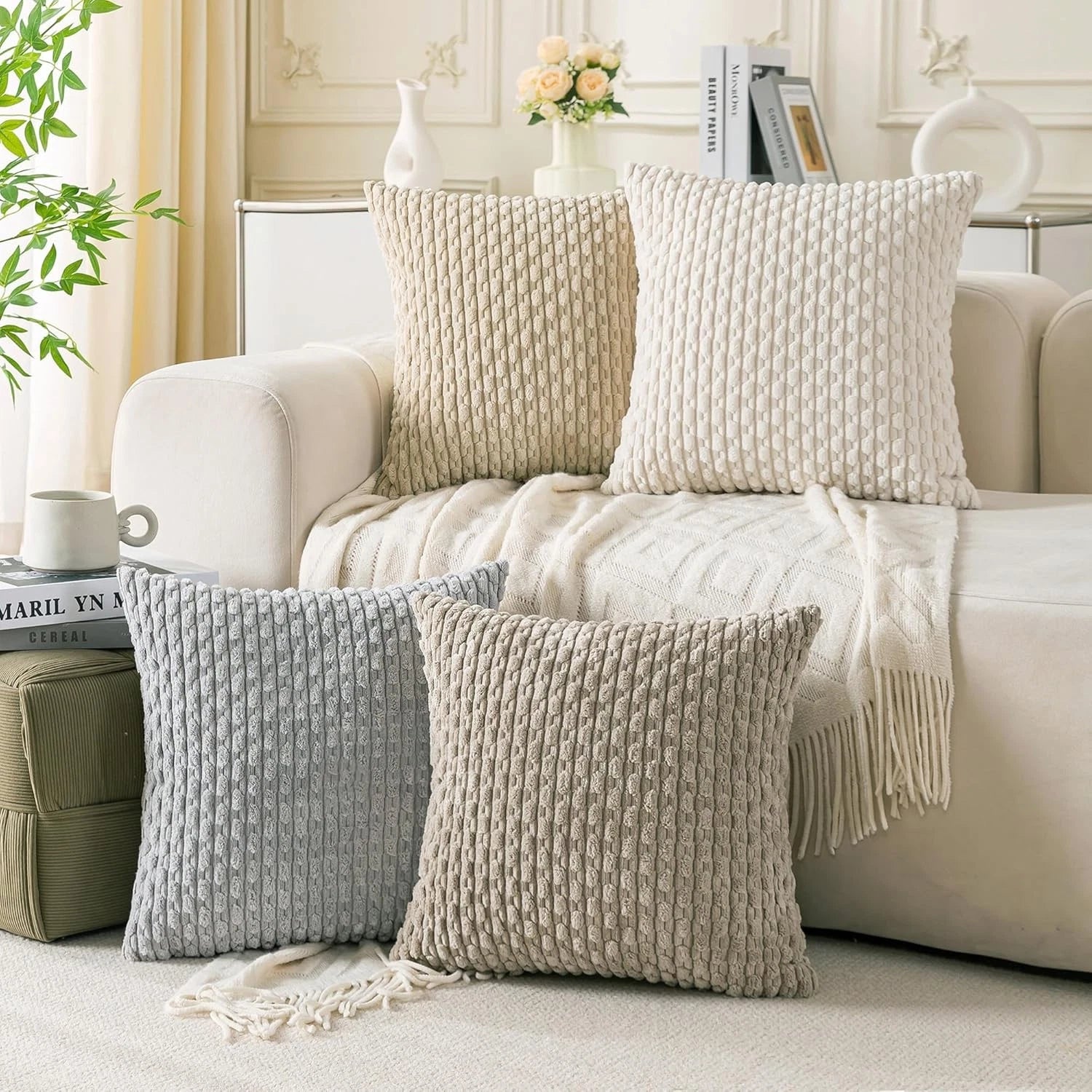 Set of 4 Neutral Decorative Throw Pillow 18" x (Pack 4),