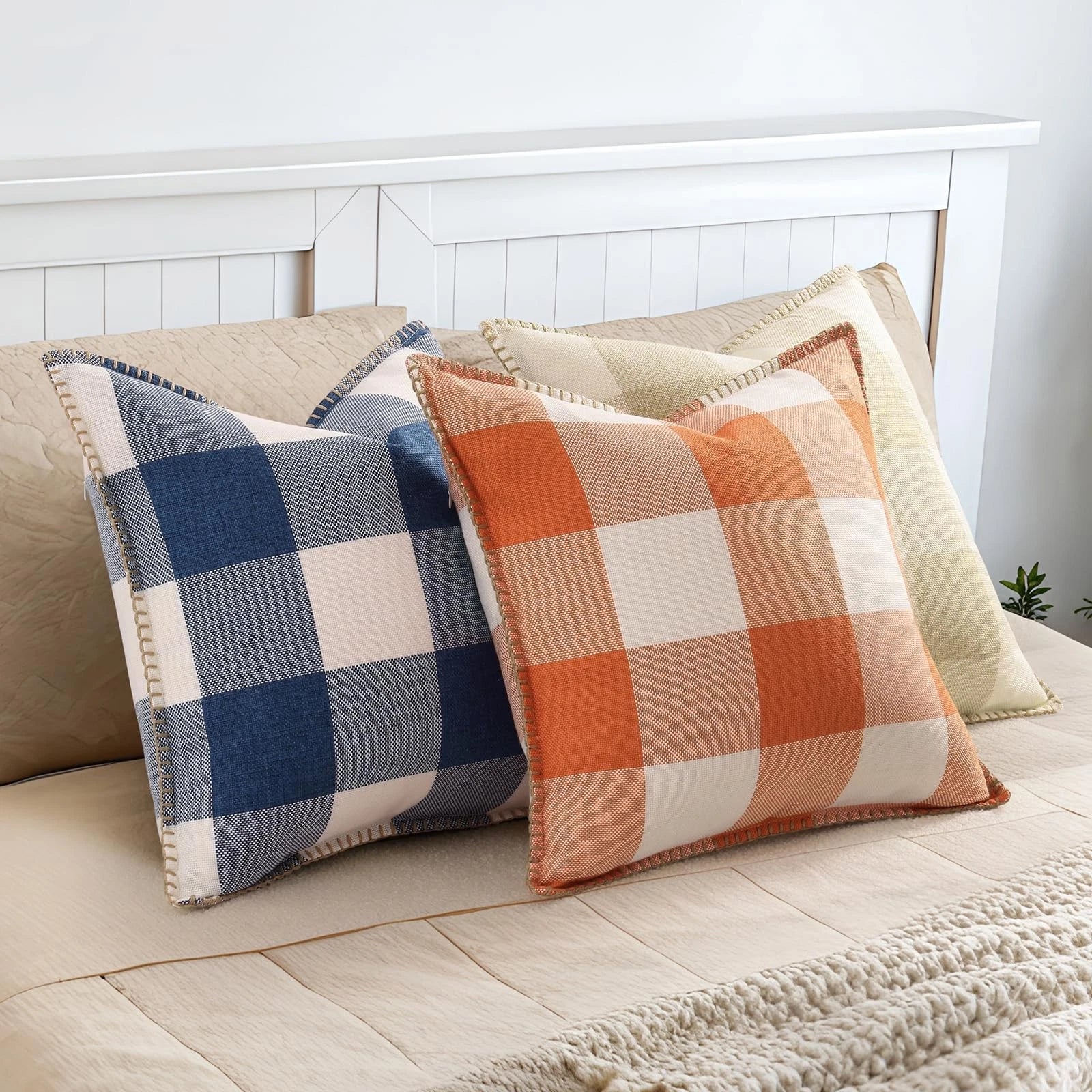 Buffalo Plaid Check Fall Throw Pillow Covers 18x18 Set of 2, Outdoor Decorati...