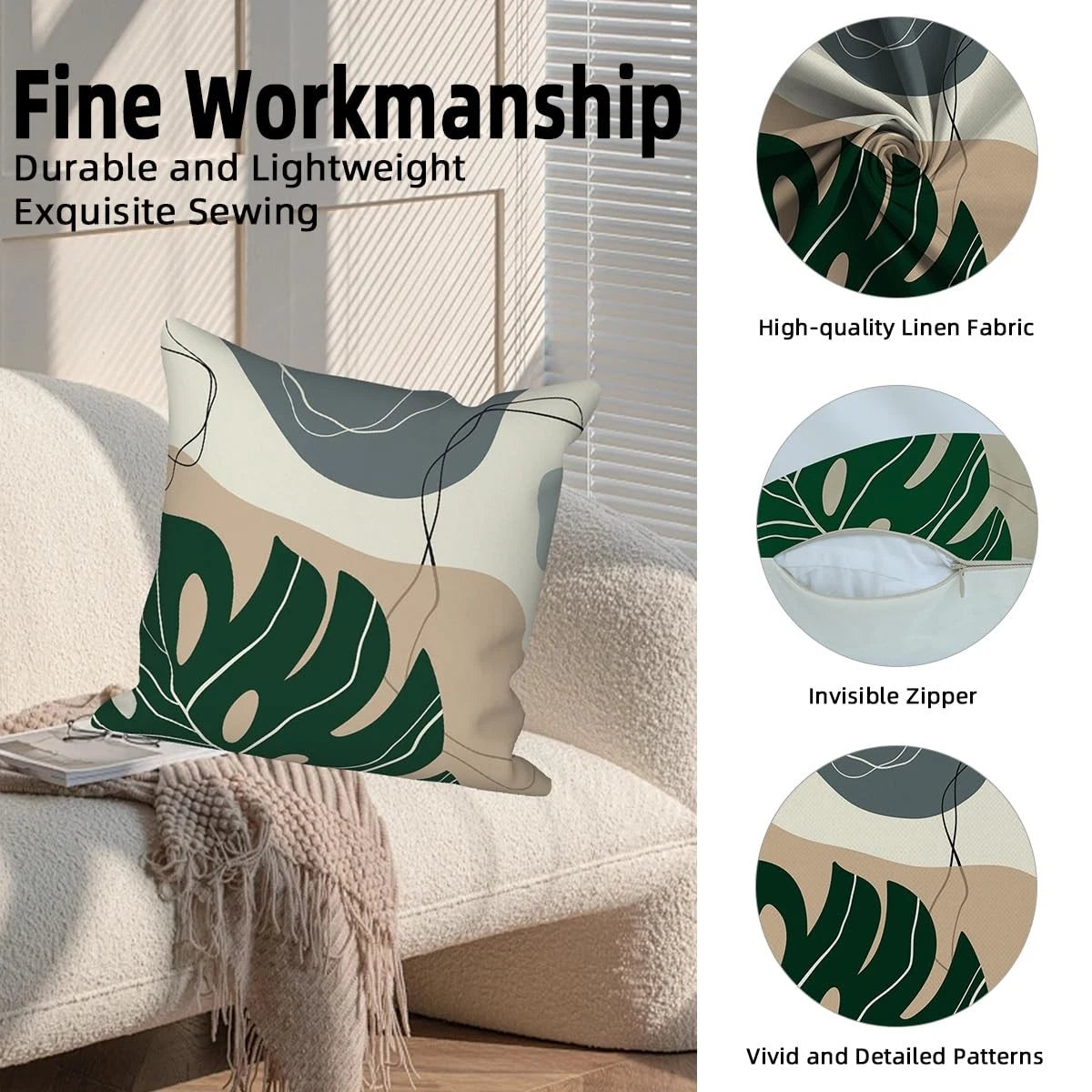 Abstract Leaves Throw Pillow Covers 18''x18'' Set of 4, Geometric Pattern Cus...