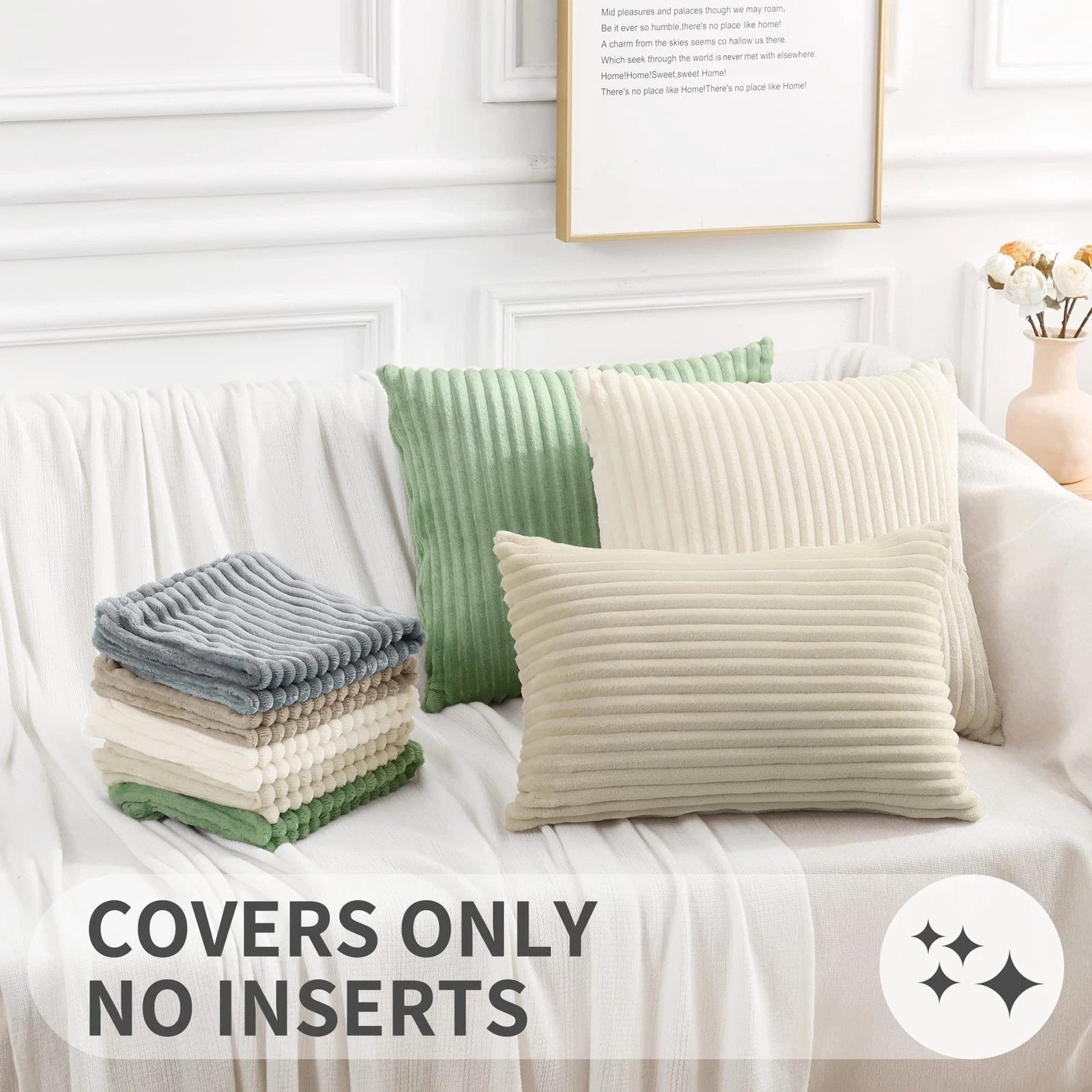 Simmore Decorative Throw Pillow Covers 24x24 Set of 2, Soft Natural Plush Fla...