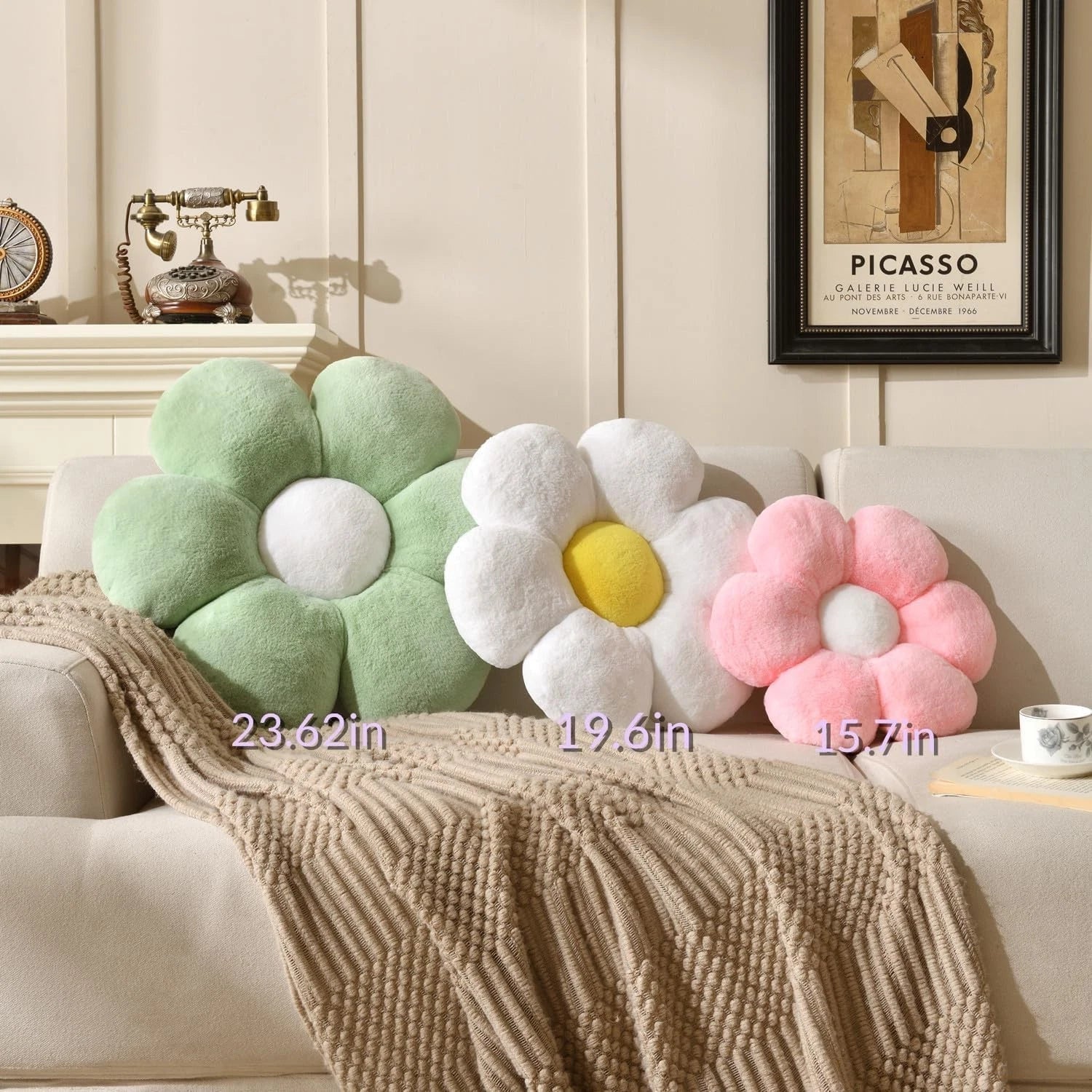 Pink Flower Pillow,Flower Shaped Throw Pillow 19.6In Daisy Pillow Cute Flower...