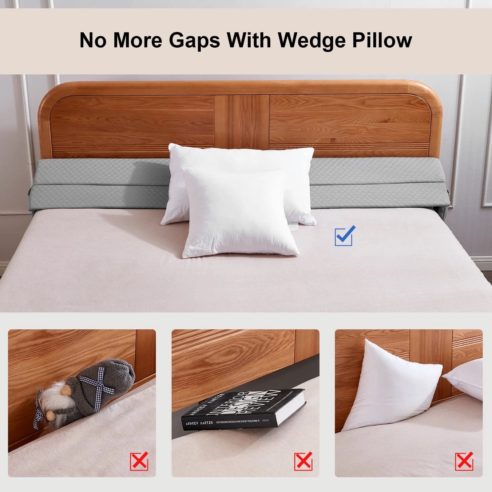 Queen Size Bed Wedge Pillow - Bed Gap Filler Mattress Wedge Headboard Pillow ...