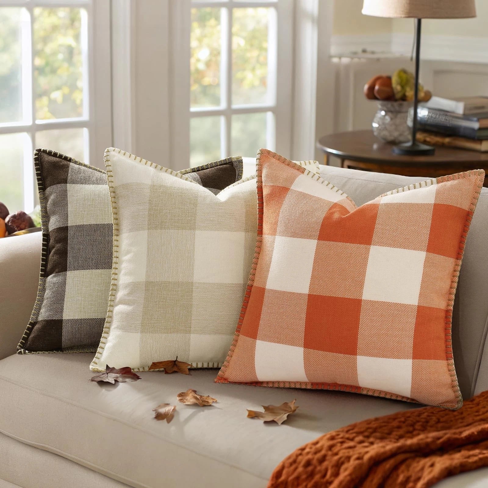 Buffalo Plaid Check Fall Throw Pillow Covers 18x18 Set of 2, Outdoor Decorati...