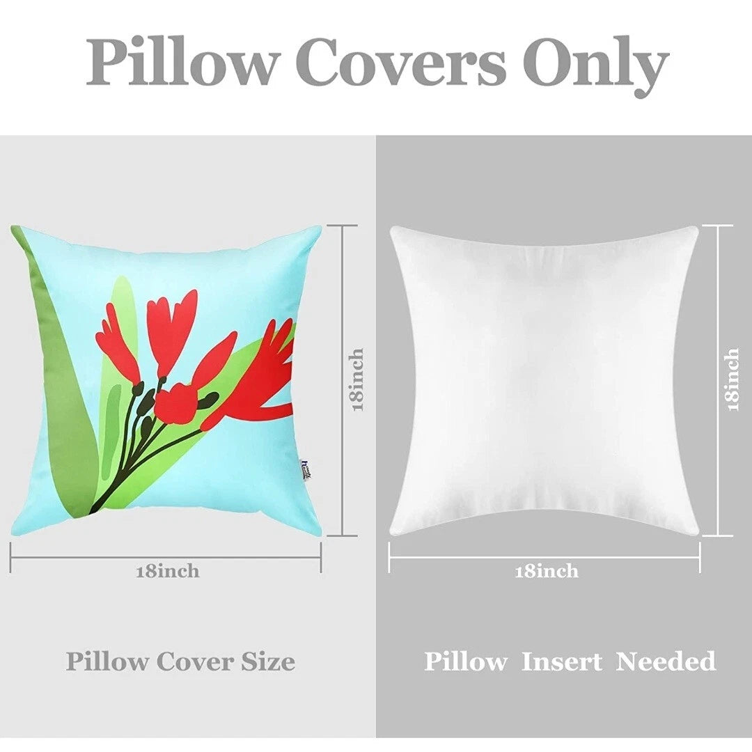 Howdy Textile Set of 2 Sky Blue Flower Decor Pillow Case 18x18 Spring Summer Red