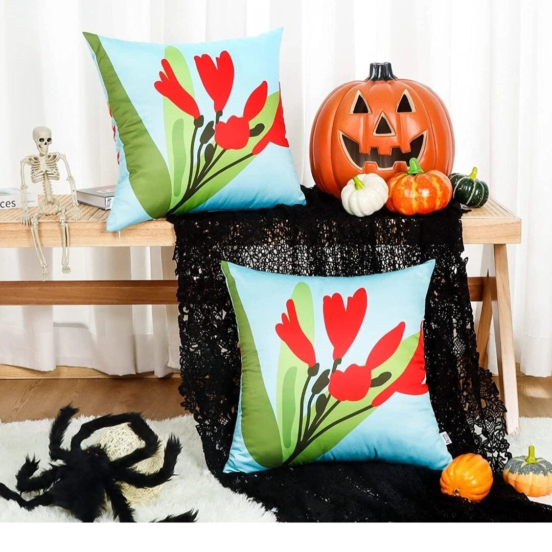 Howdy Textile Set of 2 Sky Blue Flower Decor Pillow Case 18x18 Spring Summer Red