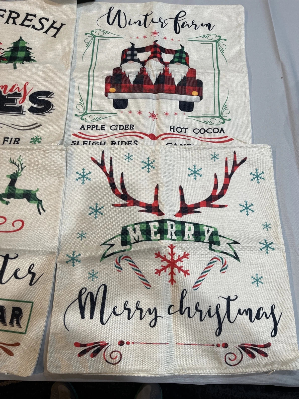 Set of 4 Farmhouse Throw Pillow Cases Covers Sofa 18x18 Merry Christmas