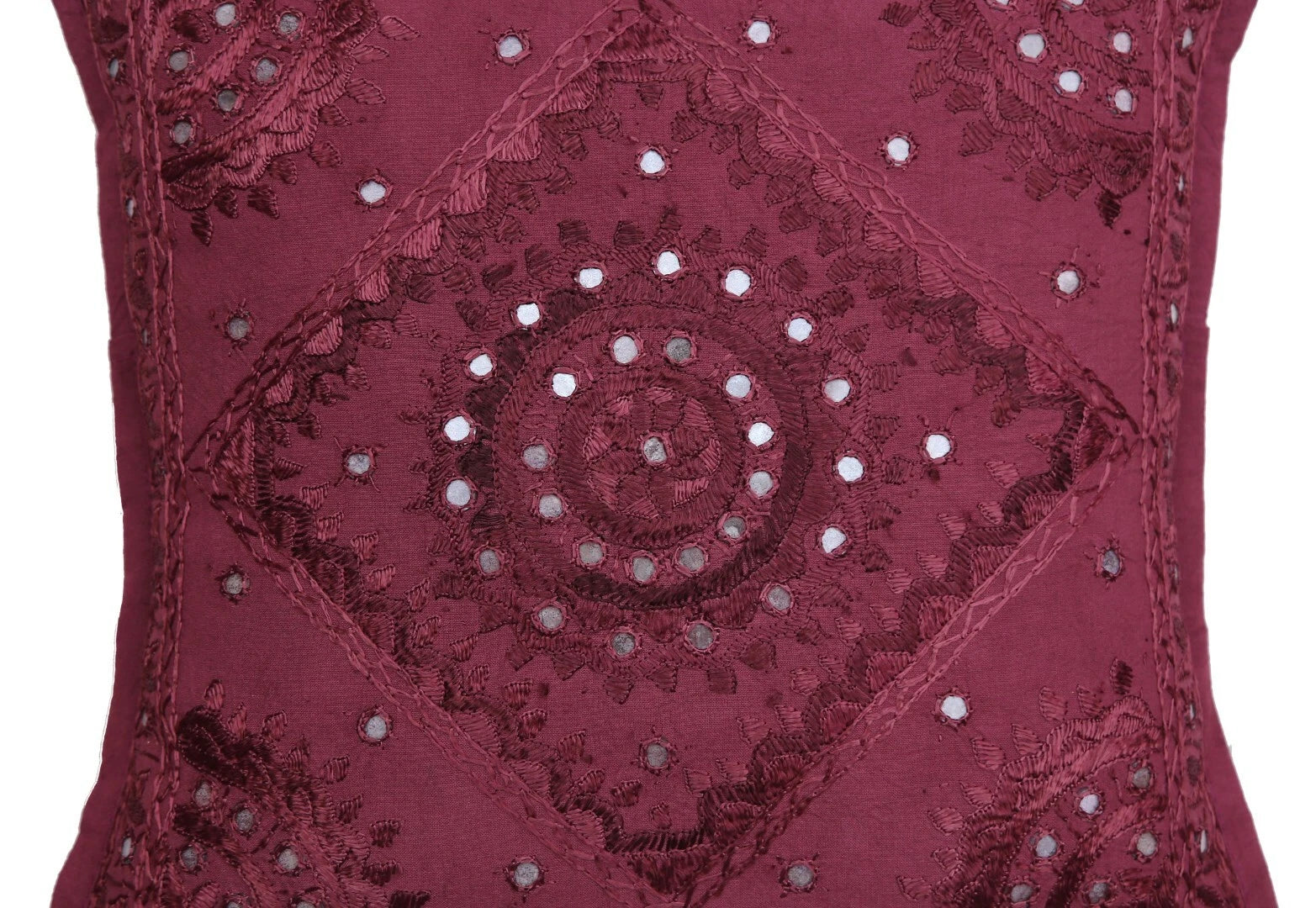 16" Decorative Mirror Embroidered Pucca Cushion Pillow-Cover Sofa Throw Wine Red