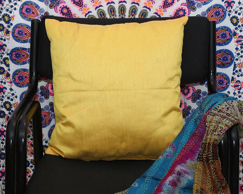Ethnic 16 " Indian Decor Dupioni Brocade Silk Pillow/Cushion Throw Cover Yellow