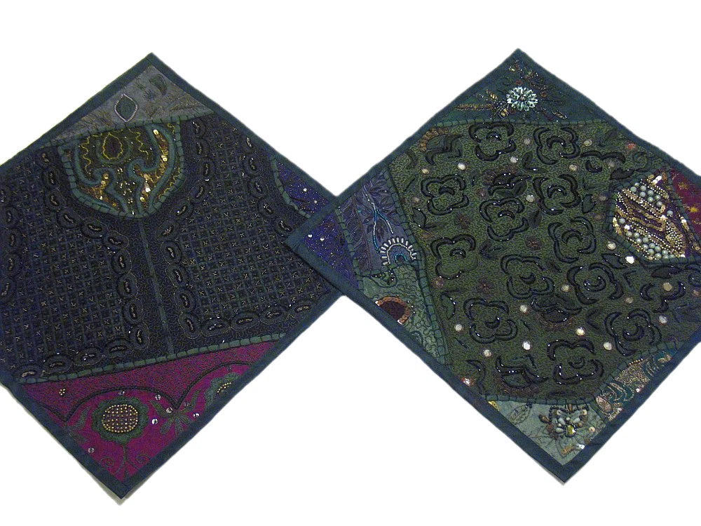 Decorative Indian Sofa Pillowcases 2 Couch Green Throw Artisan Crafted Cushions