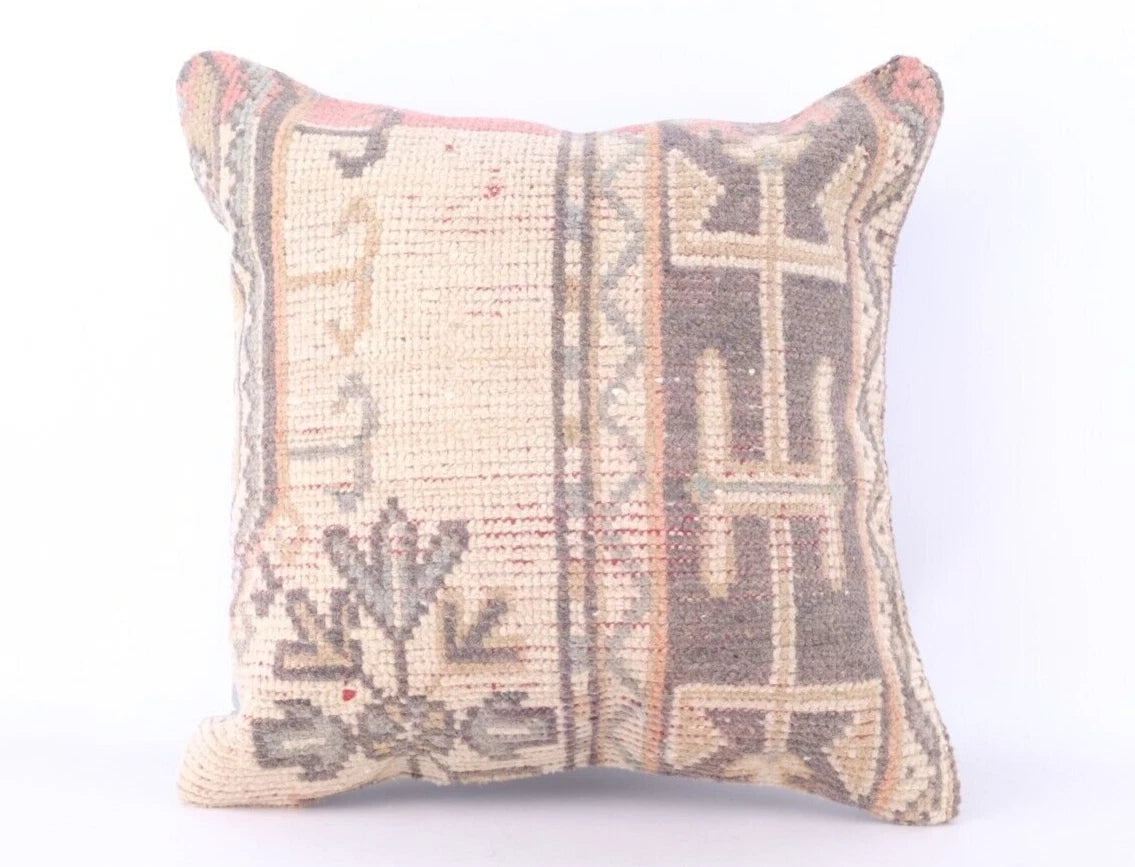 Handmade Kilim Wool Jute Cushion Cover 18x18 Hand-woven Pillowscase