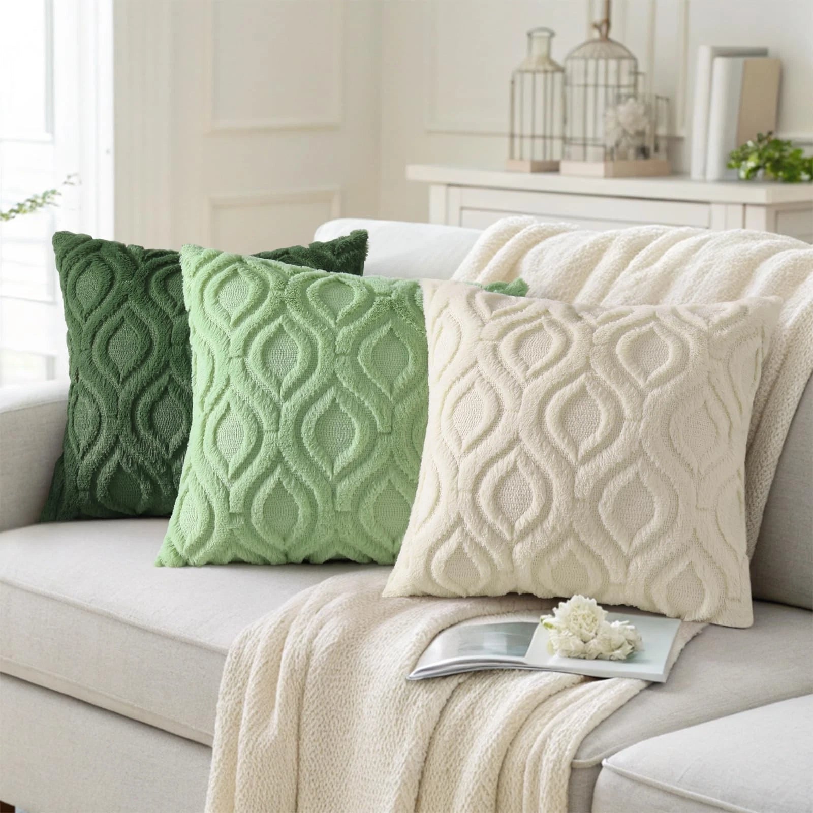 decorUhome Throw Pillow Covers 12x20 Inch Set of 2, Soft Plush Faux Wool Sage...