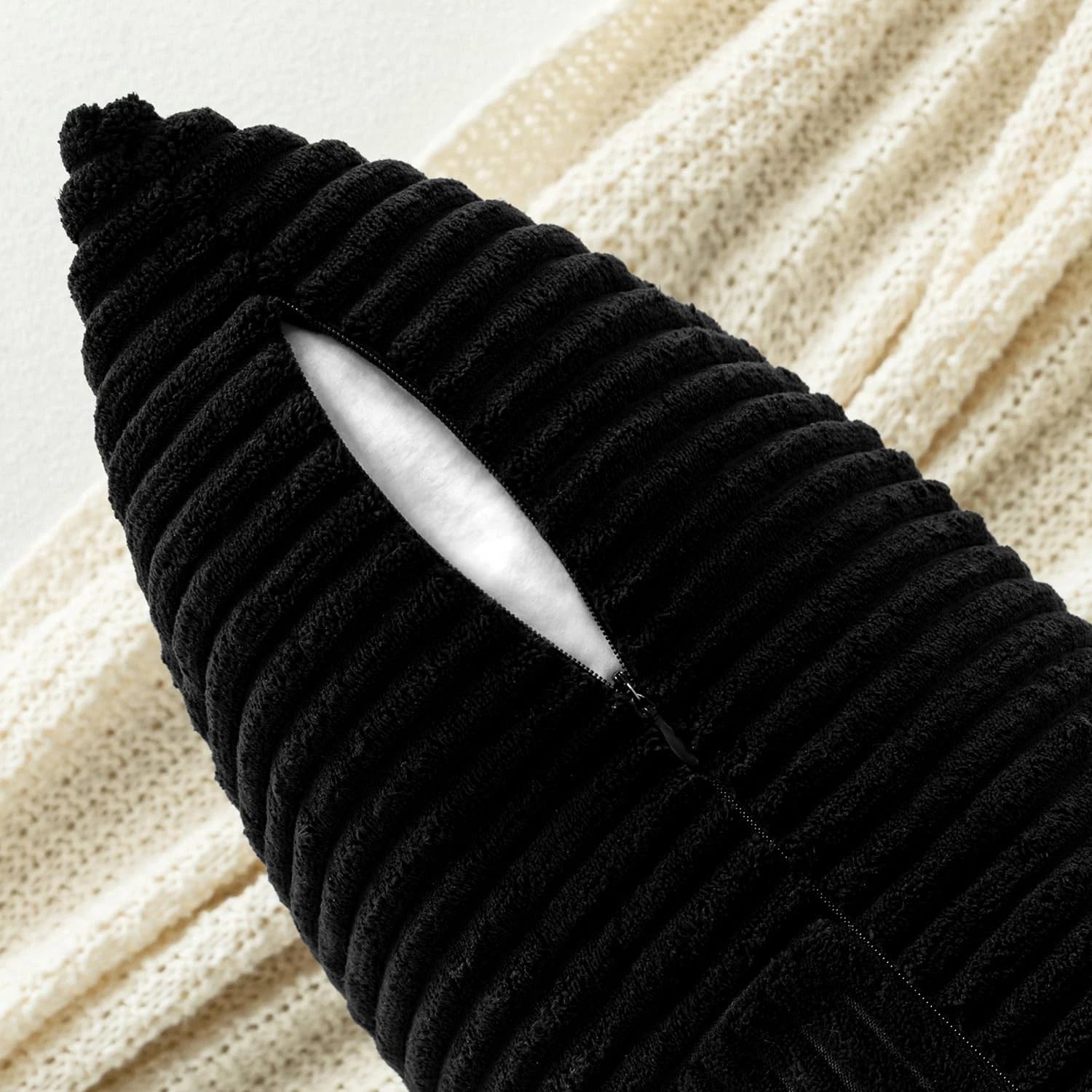 MIULEE Black Corduroy Pillow Covers Pack of 2 Boho Decorative Spliced Throw P...