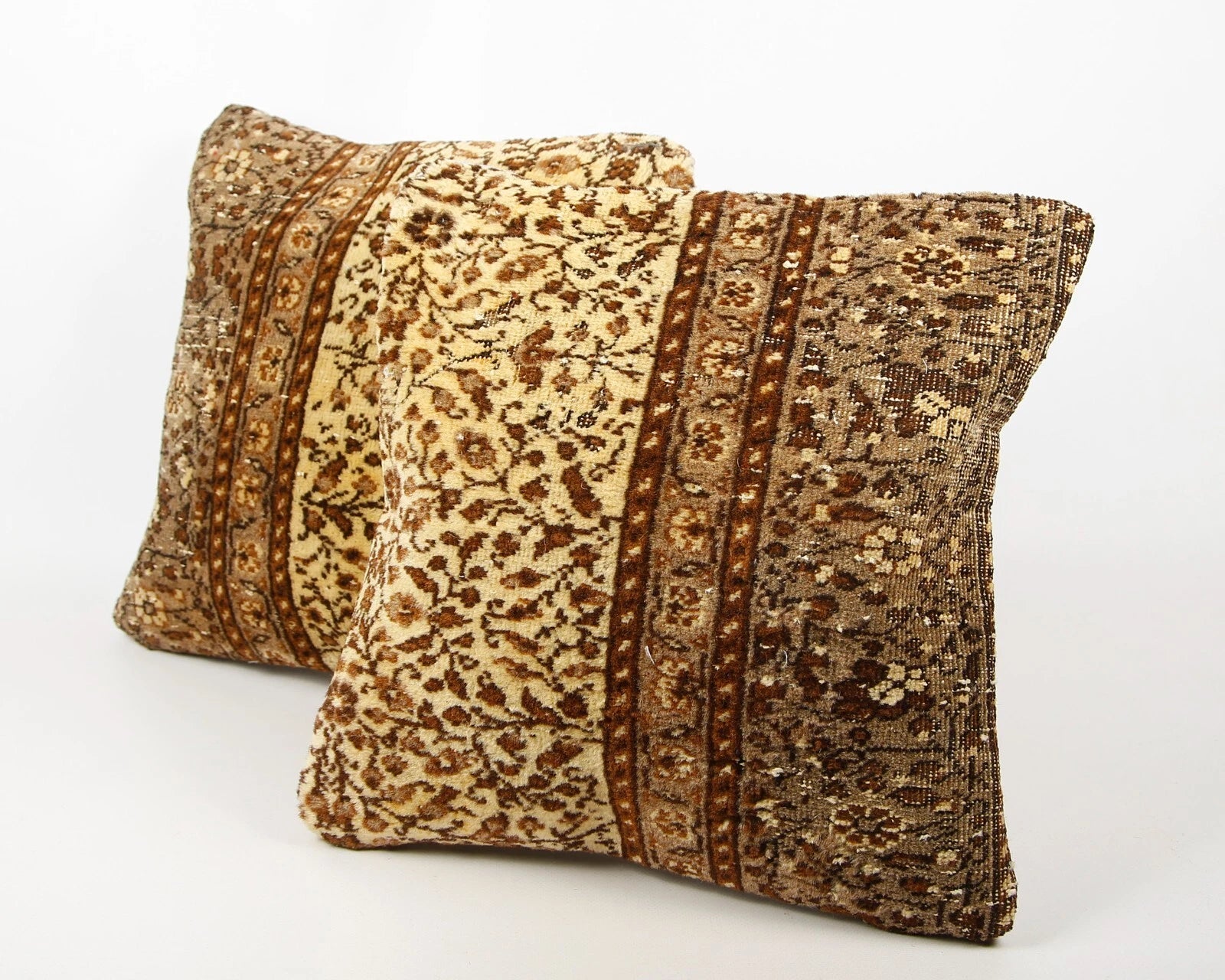 2 Set of Handmade Kilim Wool Jute Cushion Cover 16x16 Hand-woven Pillowscase