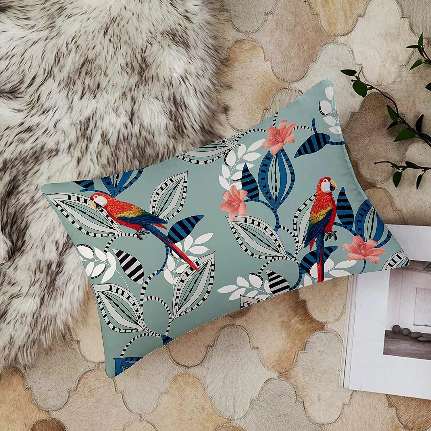 Printed Canvas Cotton Cushion Cover, 12x18 Inches, Set of 2