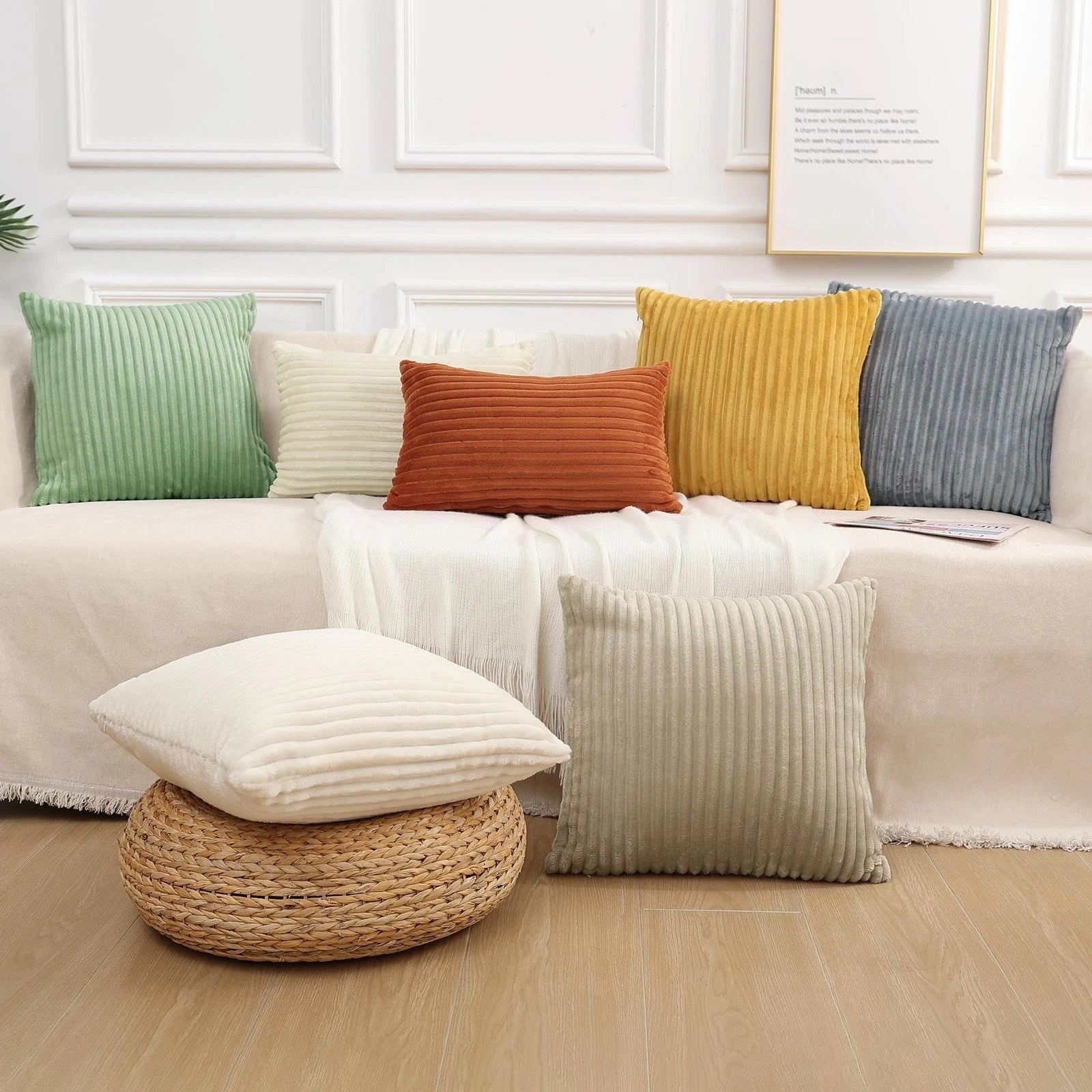 Simmore Decorative Throw Pillow Covers 24x24 Set of 2, Soft Natural Plush Fla...