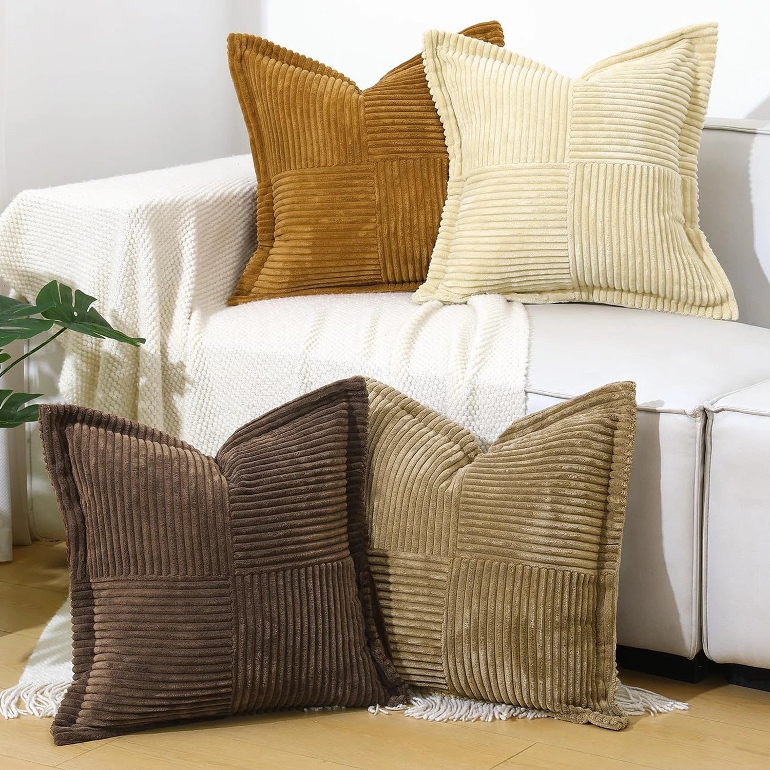 Corduroy Throw Pillow Covers 18×18 Inch, 4 Pack Soft Square Throw Pillow Ca